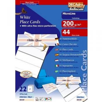 DECAdry Folding Place Card 210x63.5mm 2 Per Sheet 200gsm White Pack 44