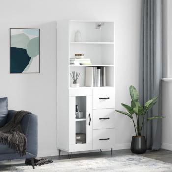 Highboard with White Finish, 69.5x34x180 cm, Engineered Wood, vidaXL