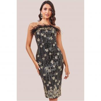 Sequin Feathers Boobtube Midi in Black – Goddiva Collection