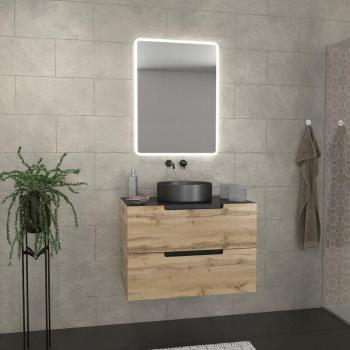 Rovere Nero Mobile Bagno Omega 80 cm con 2 Cassetti e Specchio Led