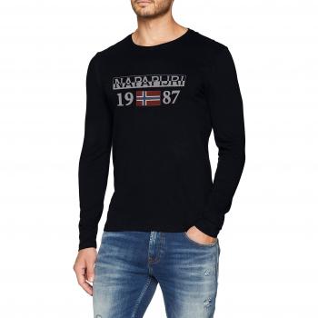 Napapijri Solin LS, T-Shirt coupe droite Col Ras Du Cou Manches Longues Homme, Bleu