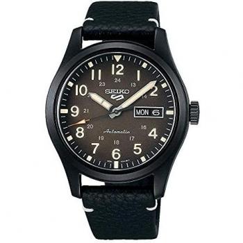 Seiko 5 Sports Field Collection Automatic Black Dial Leather Mens Watch SRPG41K1