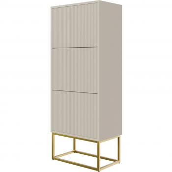 Veldio Selsey Schuhschrank 3-Faltklappen – 50 cm, goldenes Metallgestell, strukturierte Fronten