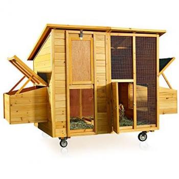 Melko Poultry Mobile – 4 poulets, 214x125x108 cm, bois durable, toit imperméable, 2 nichoirs
