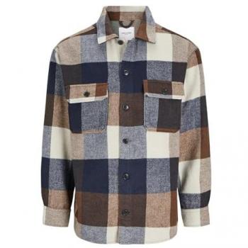 Jack & Jones Bradley Ollie Long Sleeve Overshirt for Men, Relaxed Fit, Blue Checked