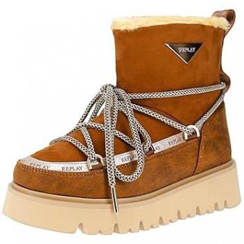 Replay Damenstiefel – Braun, Größe 38, Lederimitat mit Textil‑Schnürstiefelette