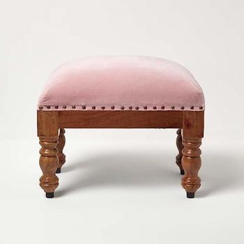 Mable Pink Velvet Rectangular Footstool
