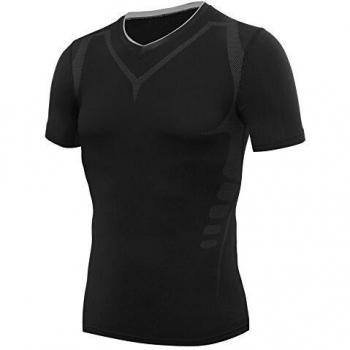Camiseta de entrenamiento Amzsport para hombre, manga corta, color Negro, talla M