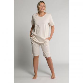 Plus Size Eco-Friendly Cotton Pajama Shorts, Women, Beige, Size 32/34