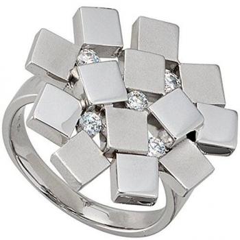 JOBO 925 Sterling Silberschmuck: Damen-Ring mit 5 Zirkoni, rhodiniert, teilmatt, Gr. 50