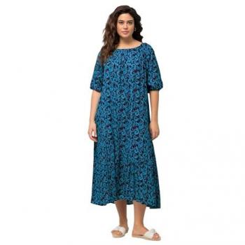 Ulla Popken Midikleid Damen Ranken Volantsaum Rundhals Halbarm