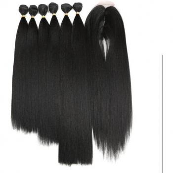 Noble Kinky Straight Hair Extension Bundles 7Pcs with Closure