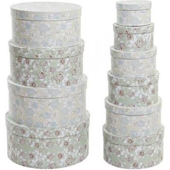 Scatole di Deposito Impilabili DKD Home Decor Beige Verde Cartone (37,5 x 37,5 x 18 cm)