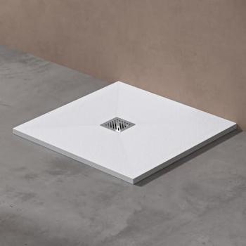 Doporro Bac de douche carré en solid surface, antiglisse, 80×80×3 cm, finition blanche, design AL06 Geoma09, avec bonde