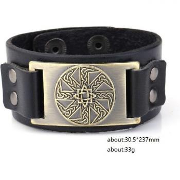 Vintage Viking Leather Bracelet with Closed Round Charm