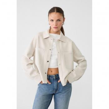 Ecru Cropped Overshirt in Faux Suede by Stradivarius