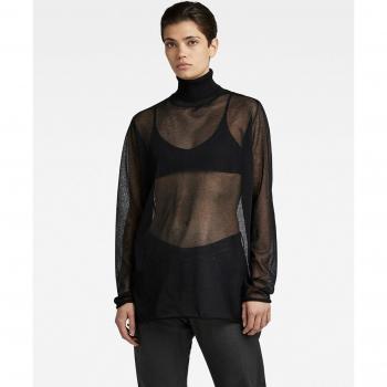 G-Star RAW Women's Black Viscose Sheer Loose Turtle Neck Sweater