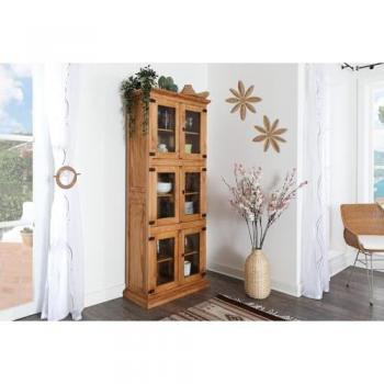 Pinien‑Massiv-Vitrine – 6‑Türen Glasfassade, Direktimport