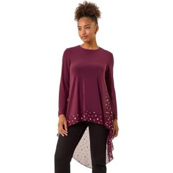 Elegant Burgundy Foil‑Spot Chiffon Top with Ruffled Edge