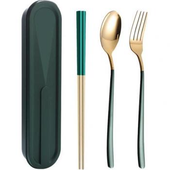 Folding Gold Cutlery Set in 304 Stainless Steel with Spoon, Fork, and Chopsticks