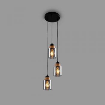 Leuchten royk 3-flammige Pendelleuchte Metall-Glas-Holz Schwarz-Smoke