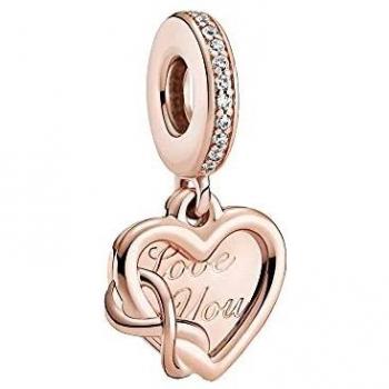 Charm Pandora de plata rosa Corazón e infinito con circonitas cúbicas transparentes