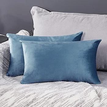 Mystic Tide Velvet Seat Cushions – Stone Blue, 12x20