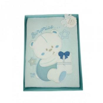 Copertina per culla bimbo ricamo orsetto T&R celeste