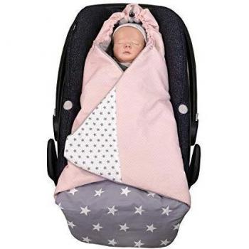 ULLENBOOM ® Einschlagdecke für Kinderwagen Rosa Grau