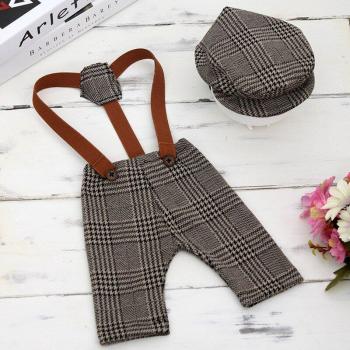 0-3M Baby Boys Photo Prop Clothing Set with Belted Pants and Hat
