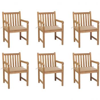 Pack 6 chaises de jardin et coussins – finition bois teck massif beige