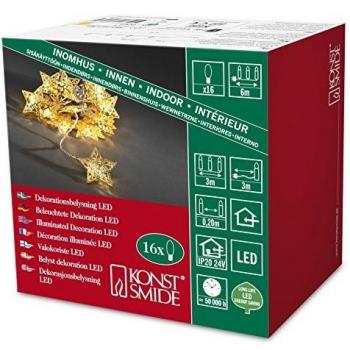 Konstsmide 3171-803 LED Dekolichterkette goldfarbene Metallsterne für Innen