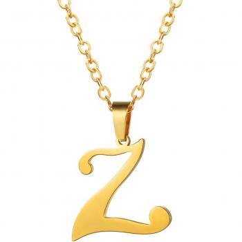 Collier Femme Pendentif Charm Lettre Z Chaîne Maille Jaseron Or Jaune 18K