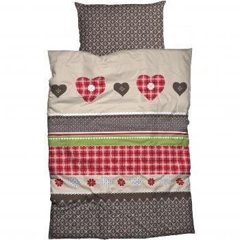 CASATEX Fein-Biber Kitzbühel (Set) – Bettlaken 135x200 cm + 80x80 cm, braun/beige/rot