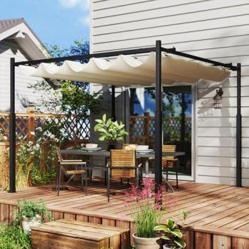 3 x 3m Outdoor Pergola with Retractable Canopy and 80mm Metal Frame