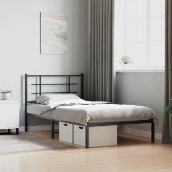 Cadre de Lit Métal avec Tête de Lit, Lit Simple avec Sommier à Lattes, Lit Adulte avec Pied, Meuble de Chambre, 355604