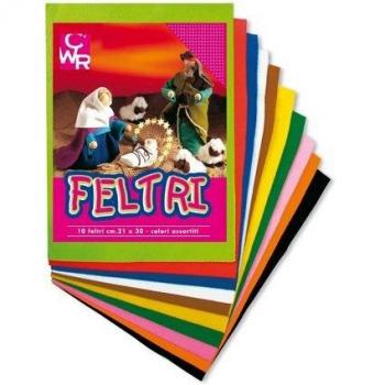 Set di 10 fogli di feltro multicolore, dimensioni 21x30 cm, Deco