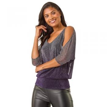Top Femme Violet Brillant à Plissé