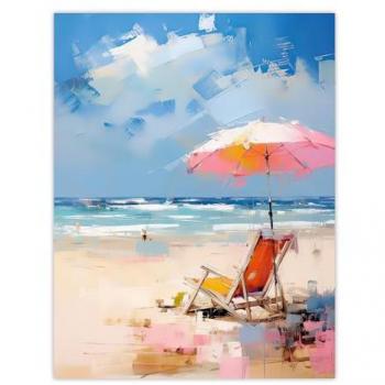 Coastal Summer Beach Chair Under Pink Umbrella Poster