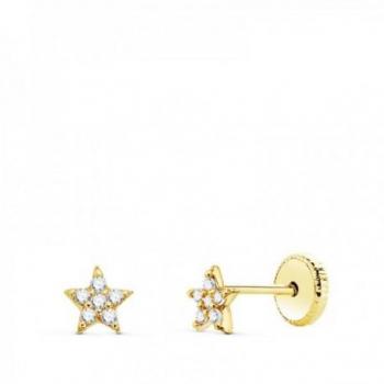 Pendientes oro 18k niña con estrella y 12 diamantes de 0.005ct