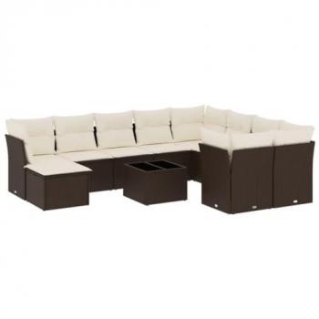 Salon de jardin et coussins 11 pièces – Résine tressée marron, modèle vitaXL