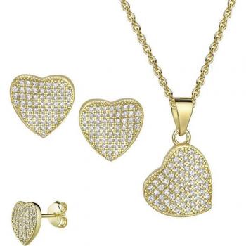 Silber 925 Firetti Herz‑Ohrring & Ketten‑Set, 4‑teilige Geschenkbox, Zirkonia‑Details, German Craftsmanship