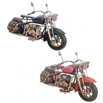 Statue de Moto Chooper Vintage – 2 Unités en Aluminium et Résine, Bleu