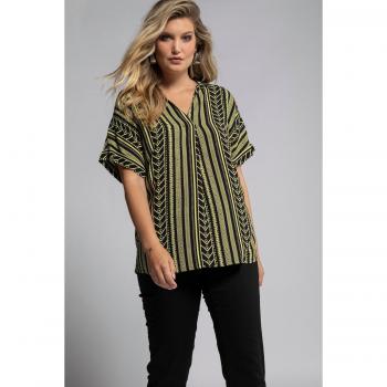 Blusa oversize gialla con righe, colletto da camicia, mezze maniche, taglia 64/66, materiale viscosa