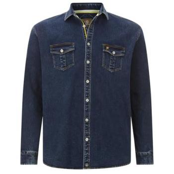 Jeanshemd OLAVIK Dunkelblau – Herren XXL, langarmig, Brusttasche, Coolmax‑Gewebe