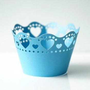 Fundas para Cupcakes de Bodas en Forma de Corazón, 10 Piezas/Paquete, Blanco/Azul/Rosa/Plata
