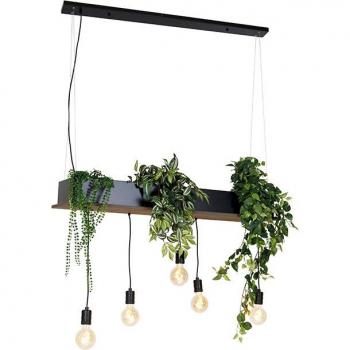Lampada nera a sospensione 5 luci in legno