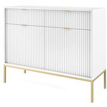 Vellore Étagère à Deux Portes – 104 cm – Blanc, Pieds en Or