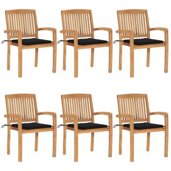Lot de 6 Fauteuils de Jardin Empilables en Teck avec Coussins