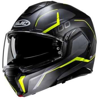 HJC i100 Lorix Casco Moto Modulare Nero Opaco Giallo Taglia L